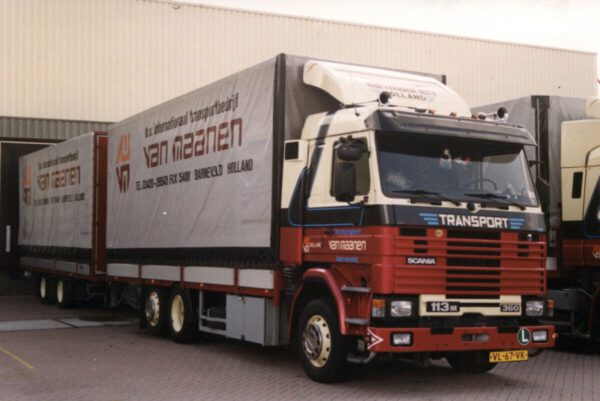 Van Maanen; SCANIA 3 SERIES RIGED CURTAINSIDE TRUCK 6X2 TAG AXLE RIGED CURTAINSIDE DRAWBAR CENTRE-AXLED TRAILER - 5 AXLE